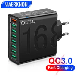 USB Charger 30W Multiple 8 Ports Fast Quick High Speed Charging Mobile Cell Phone Wall Adapter for Huawei 60 Xiaomi 14 Samsung