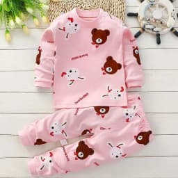 Girls Pink Pajamas Suits Long Sleeve Underwear New Child Casual Cotton Soft Tops+Pants Baby Cartoon Print Home Wear Two Piece