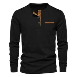 New Men's Long Sleeve T-shirt Spring And Autumn Comfortable Corduroy Fake Pocket Daily Casual Henry Shirt Fashion Men's Clothing