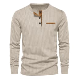 New Men's Long Sleeve T-shirt Spring And Autumn Comfortable Corduroy Fake Pocket Daily Casual Henry Shirt Fashion Men's Clothing