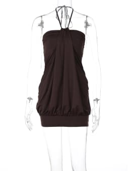 Hugcitar Halter Sleeveless Backless Ruched Sexy Bodycon Mini Prom Dress 2025 Spring Women Y2K Clothes Birthday Party Festival