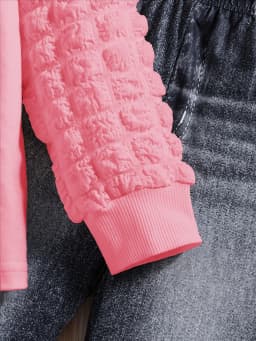 Two-piece Spring/Fall Girls Fashion Casual Suit Pink crew neck cartoon girl Print puffy sleeve top + black stretch slim pants