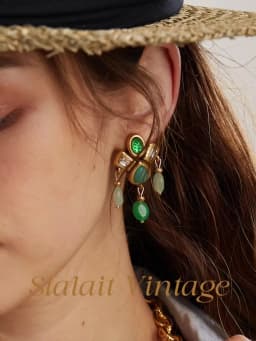 Gothic Vintage Drop Dangle Earrings for Woman Tassels Water Droplets Natural Green Stone Gold Color Antique Jewelry Designer New
