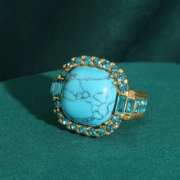 Vintage Art Deco Turquoise Ring | 18K Gold-Plated & Copper | Prong-Set Stone Design