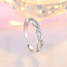 New 925 Sterling Silver Trend Weave Twisted Elegant Adjustable Rings Women&Girl Jewelry Gift Rhinestone Spiral Open Finger Ring
