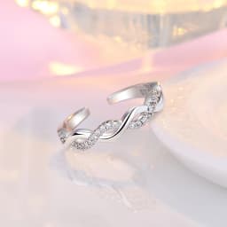 New 925 Sterling Silver Trend Weave Twisted Elegant Adjustable Rings Women&Girl Jewelry Gift Rhinestone Spiral Open Finger Ring