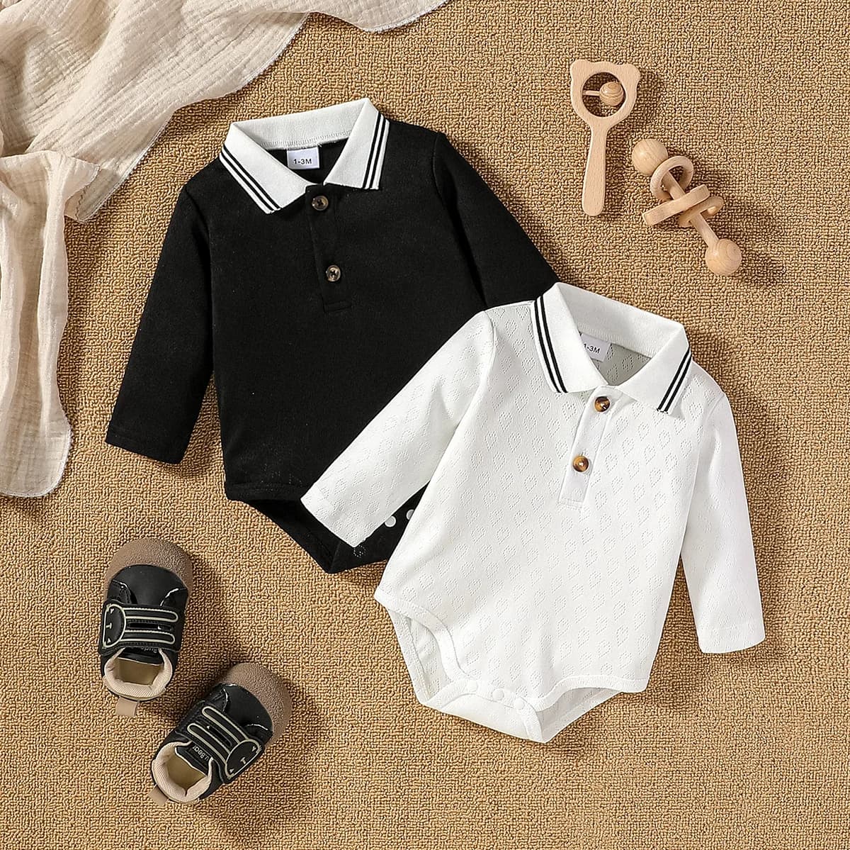 2Pcs Baby Boys Spring/Autumn Long Sleeve Button Up Collar Solid 2 Colors Jumpsuits For Newborn-18M Streetwear Clothing