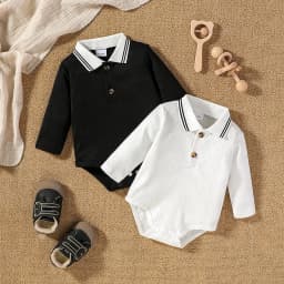 2Pcs Baby Boys Spring/Autumn Long Sleeve Button Up Collar Solid 2 Colors Jumpsuits For Newborn-18M Streetwear Clothing