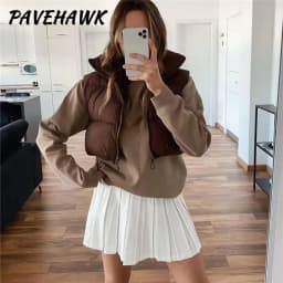 Women Short Cotton Down Vest Sleeveless Warm Stand Up Collar Outerwear Casual Winter Loose Basic Thick Jacket Female Clothes