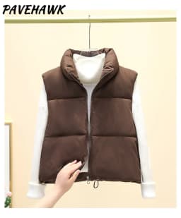 Women Short Cotton Down Vest Sleeveless Warm Stand Up Collar Outerwear Casual Winter Loose Basic Thick Jacket Female Clothes