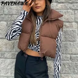Women Short Cotton Down Vest Sleeveless Warm Stand Up Collar Outerwear Casual Winter Loose Basic Thick Jacket Female Clothes