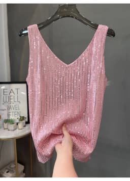 2024 New European and American Sequined V-neck Vest Worn Inside A Suit Bottoming Shirt and Worn Outside A Sparkling Top
