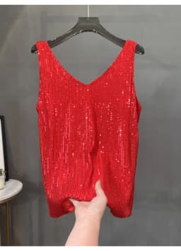 2024 New European and American Sequined V-neck Vest Worn Inside A Suit Bottoming Shirt and Worn Outside A Sparkling Top