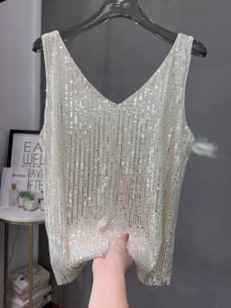 2024 New European and American Sequined V-neck Vest Worn Inside A Suit Bottoming Shirt and Worn Outside A Sparkling Top
