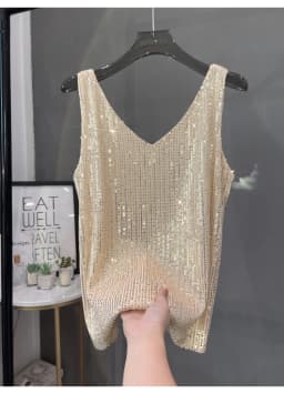 2024 New European and American Sequined V-neck Vest Worn Inside A Suit Bottoming Shirt and Worn Outside A Sparkling Top