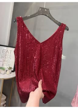 2024 New European and American Sequined V-neck Vest Worn Inside A Suit Bottoming Shirt and Worn Outside A Sparkling Top