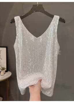 2024 New European and American Sequined V-neck Vest Worn Inside A Suit Bottoming Shirt and Worn Outside A Sparkling Top