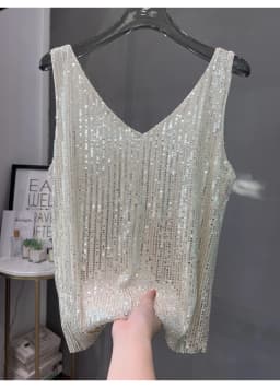 2024 New European and American Sequined V-neck Vest Worn Inside A Suit Bottoming Shirt and Worn Outside A Sparkling Top