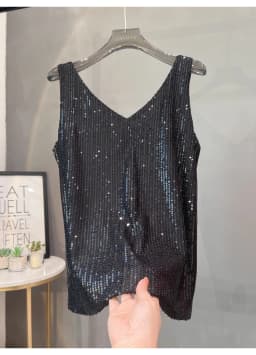 2024 New European and American Sequined V-neck Vest Worn Inside A Suit Bottoming Shirt and Worn Outside A Sparkling Top