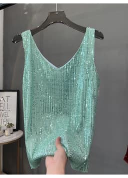 2024 New European and American Sequined V-neck Vest Worn Inside A Suit Bottoming Shirt and Worn Outside A Sparkling Top