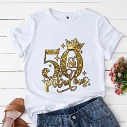 50 and Fabulous Tshirts 50th Birthday Funny Women T Shirts Hip Hop Vintage Tee Clothes Creativity Tops Womans Short Sleeve Tees