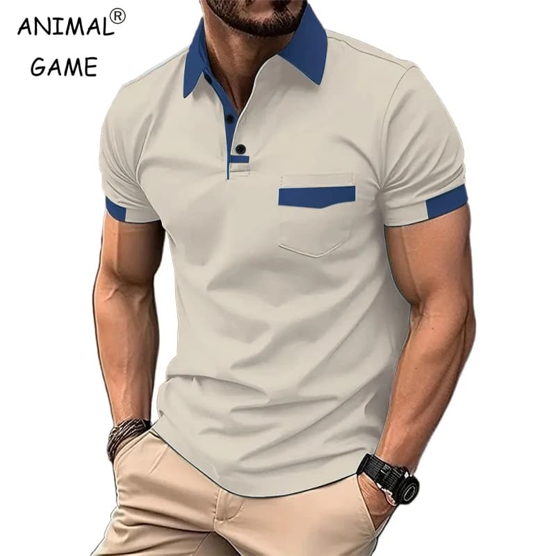 Summer Men's Short Sleeve T Shirts Solid Color Polo Shirt Breathable Loose Basic Shirts for Men Lightweight Tops with Pockets