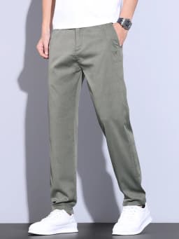 Summer Ultra-thin Men's Lyocell Trousers Fashion Business Straight Casual Cool Ice Silk Elastic Pants Black Grey Green