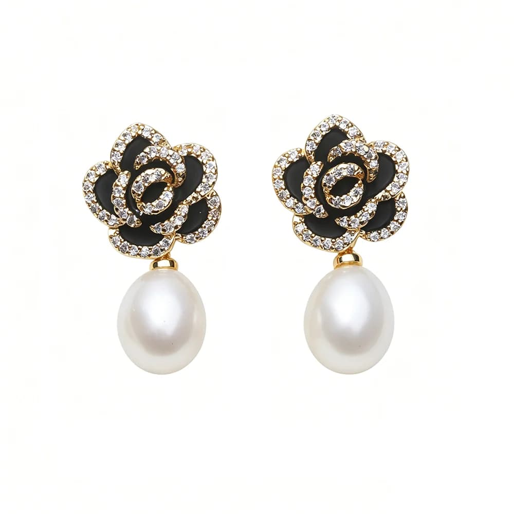 Wedding Freshwater Pearl Drop Earrings Women,Luxury 925 Silver Natural Pearl Earrings Wife Girls Birthday Gift White Black