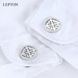 Mens Silver Color Stainless Steel Round Crusaders Cufflinks for Lepton Men Gift for Wedding Groom Business Cufflink Gemelos