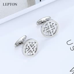 Mens Silver Color Stainless Steel Round Crusaders Cufflinks for Lepton Men Gift for Wedding Groom Business Cufflink Gemelos