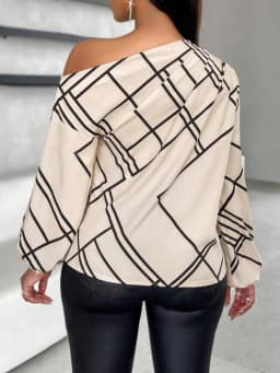 Ladies' Spring/Summer Daily Commuting Elegant Casual Shirt with Striped Print, Pleated and Asymmetric Neckline