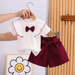 Baby Girls Clothes Summer Outfit Set Bow Top And Shorts 2-Piece Children's Clothing Ensemble for Girls