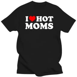 I Love Hot Moms Women T Shirt Hip Hop Loose Style T-Shirts Clothing Funny Red Heart Love Moms Short Sleeve Printed Streetwear