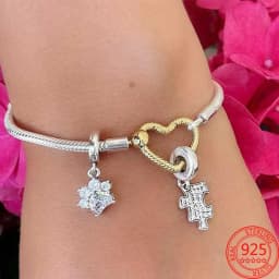 925 Sterling Silver Rotating Star Chart&Puzzle&Wine Bottle&Snowflake&Double Wings Dangle Charm Fit Brand Bracelet Shining Zircon