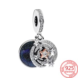 925 Sterling Silver Rotating Star Chart&Puzzle&Wine Bottle&Snowflake&Double Wings Dangle Charm Fit Brand Bracelet Shining Zircon