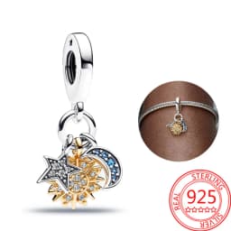 925 Sterling Silver Rotating Star Chart&Puzzle&Wine Bottle&Snowflake&Double Wings Dangle Charm Fit Brand Bracelet Shining Zircon
