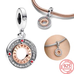 925 Sterling Silver Rotating Star Chart&Puzzle&Wine Bottle&Snowflake&Double Wings Dangle Charm Fit Brand Bracelet Shining Zircon