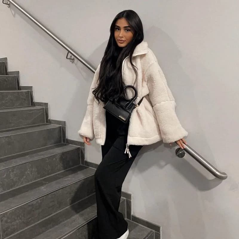 Women's Loose Warm Fleece Coat Winter Warm Thicken Jacket Two-Sided Wear Double-Sided Velvet Fleece Coats Polar Fleece Jackets