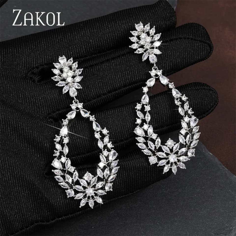 ZAKOL Elegant Water Drop Cubic Zirconia Wedding Earring for Women Luxury Bridal Jewelry Accessories Bijoux
