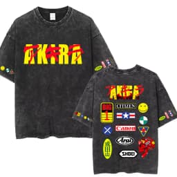 Washed Vintage Anime Akira T Shirts Japanese Science Fiction Cartoon Movie Shotaro Kaneda T-shirt Men's Manga Oversized T-shirts