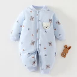 Winter Cute Animal Design Neonatal Boys Girls Teddy Bear Pattern 100 Cotton Rompers Children's Clothing
