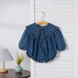 Spring Big Lapel Cowboy Long-Sleeved Triangle Onesie Bow Print Casual Baby Girls Climbing Clothes Ha Clothes
