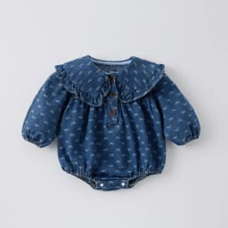 Spring Big Lapel Cowboy Long-Sleeved Triangle Onesie Bow Print Casual Baby Girls Climbing Clothes Ha Clothes