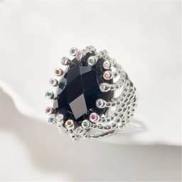 FUWO 1Pc Luxury Natural Semi Precious Stone Ring,Golden/Silver Plated Obsidian Rings With Colourful Zircon For Women RG057O