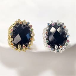FUWO 1Pc Luxury Natural Semi Precious Stone Ring,Golden/Silver Plated Obsidian Rings With Colourful Zircon For Women RG057O