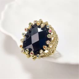 FUWO 1Pc Luxury Natural Semi Precious Stone Ring,Golden/Silver Plated Obsidian Rings With Colourful Zircon For Women RG057O