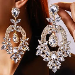 Statement Large Rhinestone Dangle Earrings Wedding for Women Prom Exaggerate Geometric Crystal Drop Earrings Jewelry Party