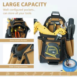 MELOTOUGH Small Electrician Tool Pouch Tool Belt Pouch with Belt Clip Attachment 9 Pockets, Tape Thong, Great ElectricianHolster