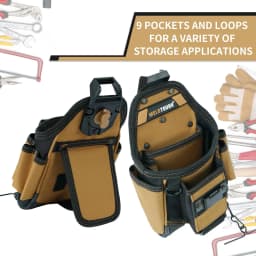 MELOTOUGH Small Electrician Tool Pouch Tool Belt Pouch with Belt Clip Attachment 9 Pockets, Tape Thong, Great ElectricianHolster