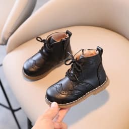 Children Boots British Style Fretwork Pu Leather Brown Black Boys Girls Short Boot 21-30 Toddler Zipper Solid Color Kids Shoes